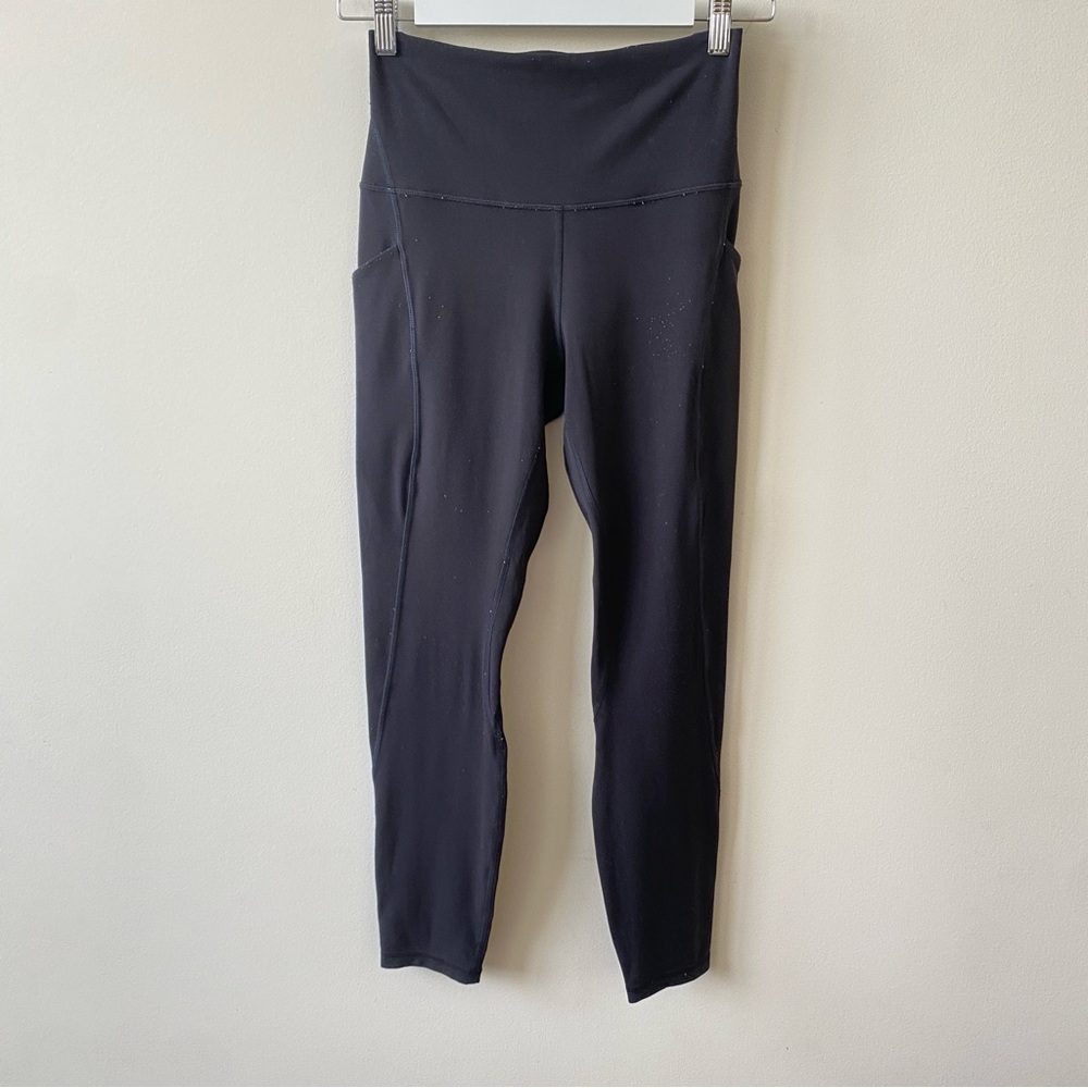 Lululemon Women's Black High-Waisted Leggings Size 6 Distressed